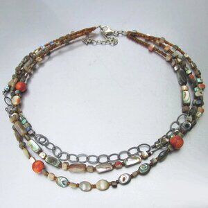 SILPADA Sterling Silver 3 Strand FIESTA FUN Abalone Coral Retired Necklace N1563